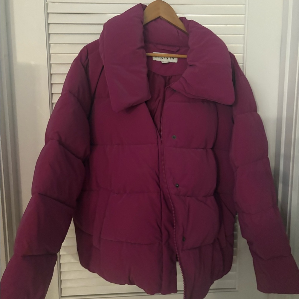 Ava and Viv Women's Puffer Jacket - Magenta 1X